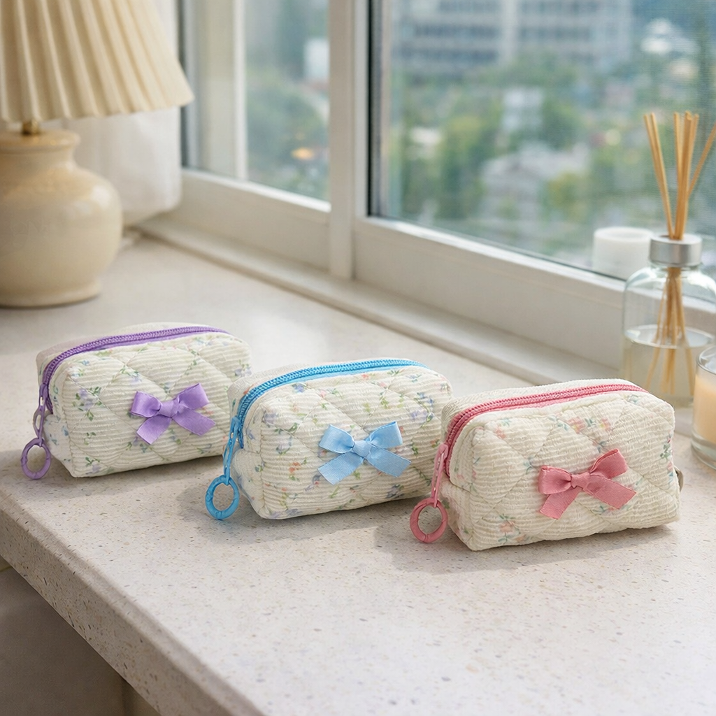 Mini Floral Bow Quilted Pouch