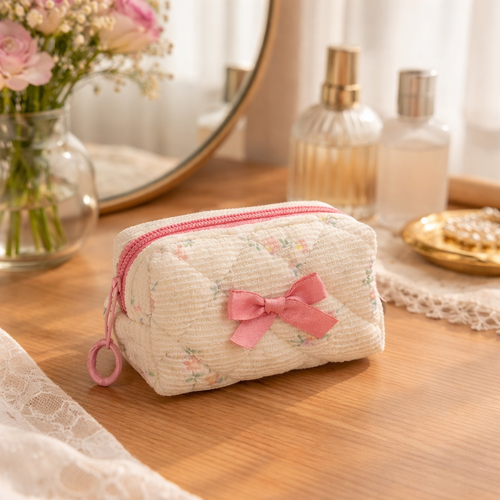 Mini Floral Bow Quilted Pouch