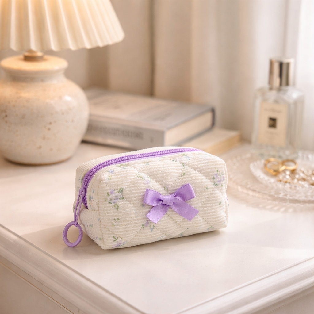 Mini Floral Bow Quilted Pouch