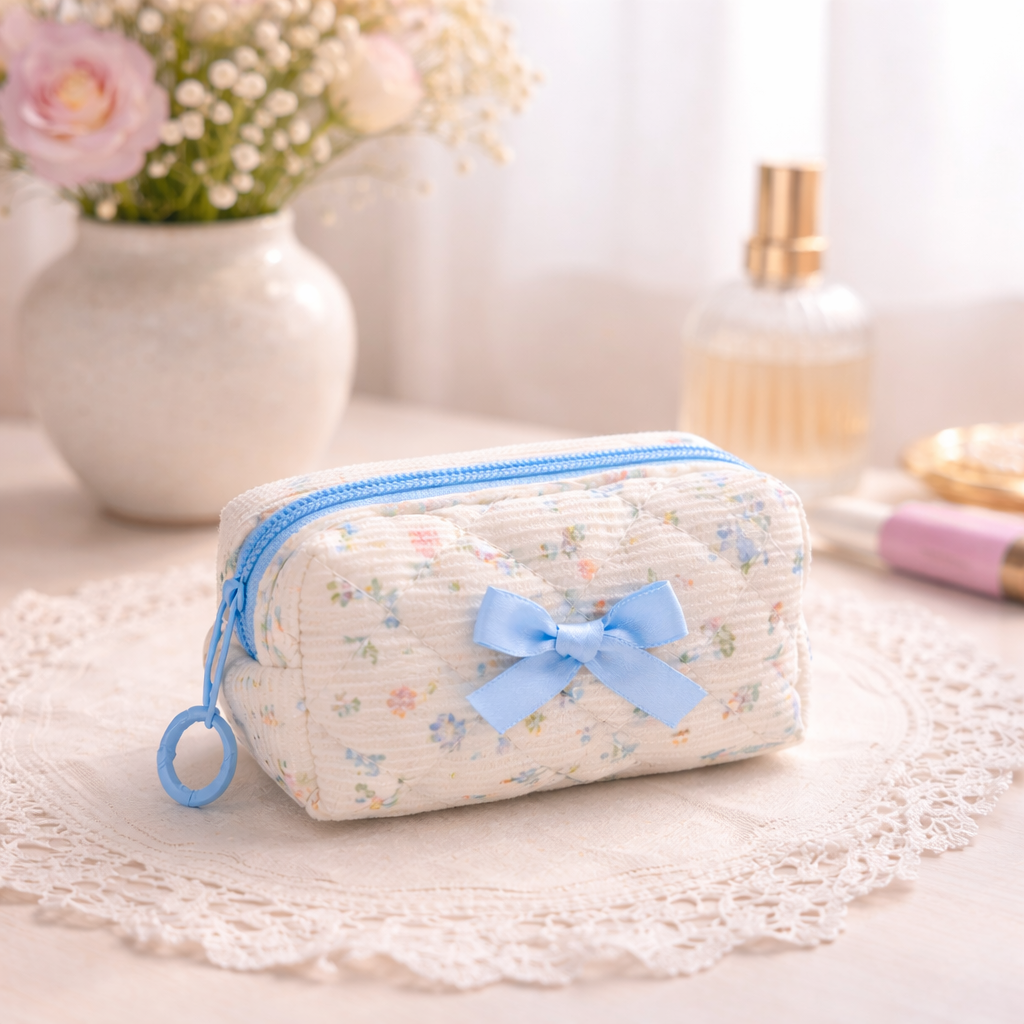 Mini Floral Bow Quilted Pouch