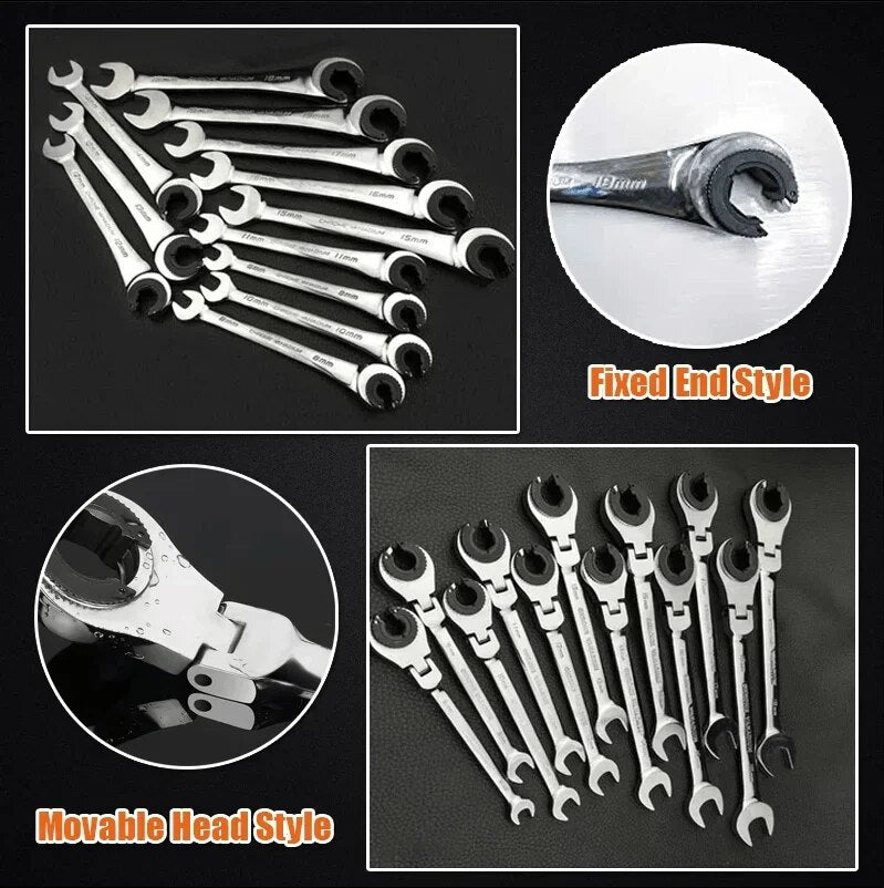 Movable Head Flare Nut Ring Spanner Set