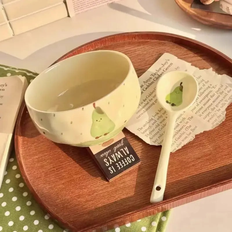 Cute Pastel Ceramic Bowl with Spoon