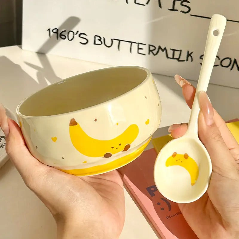 Cute Pastel Ceramic Bowl with Spoon