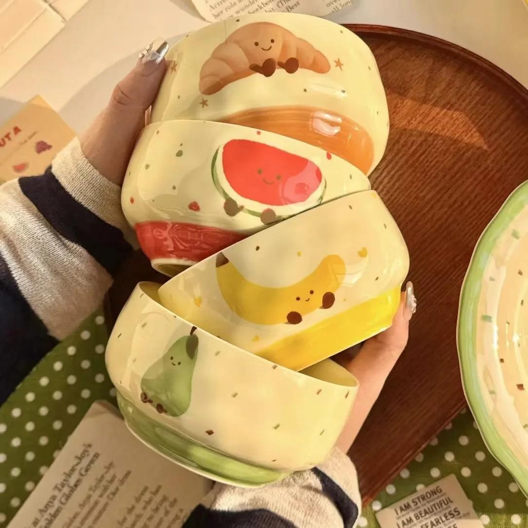 Cute Pastel Ceramic Bowl with Spoon